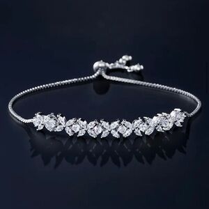 Silver Crystal Zirconia Bracelet with Adjustable Closure